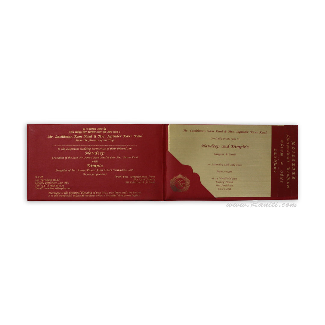 Red and Gold Heavyback Custom Invitation Card with Multiple inserts | Traditional Custom Unique Invitation Card - AMH-71  Raniti LLC - Custom Invitations & Stationery