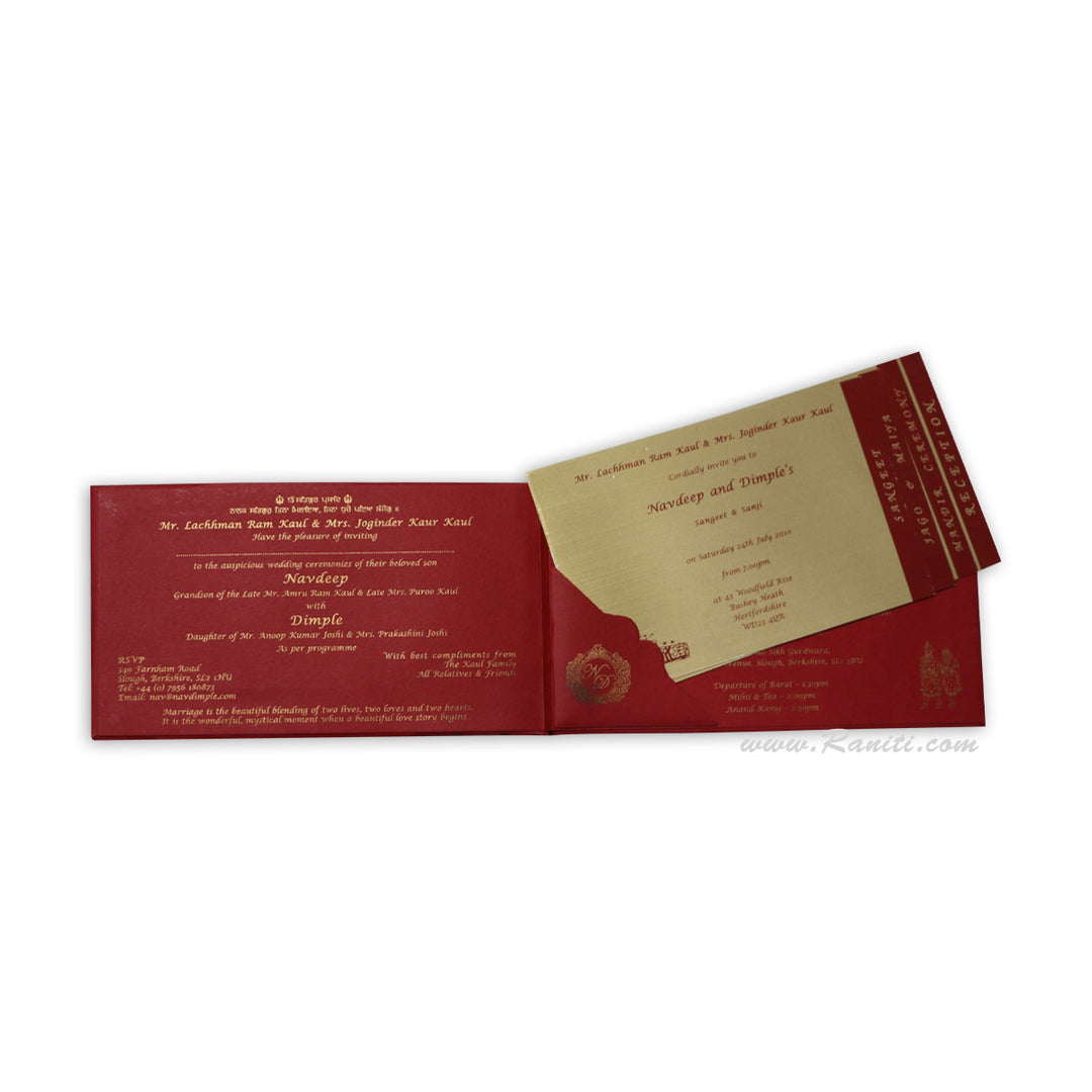 Red and Gold Heavyback Custom Invitation Card with Multiple inserts | Traditional Custom Unique Invitation Card - AMH-71  Raniti LLC - Custom Invitations & Stationery