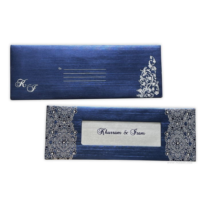 Bifold Hard Cover Blue and Silver Custom Nikkah Invitation Card AMH-88  Raniti LLC - Custom Invitations & Stationery