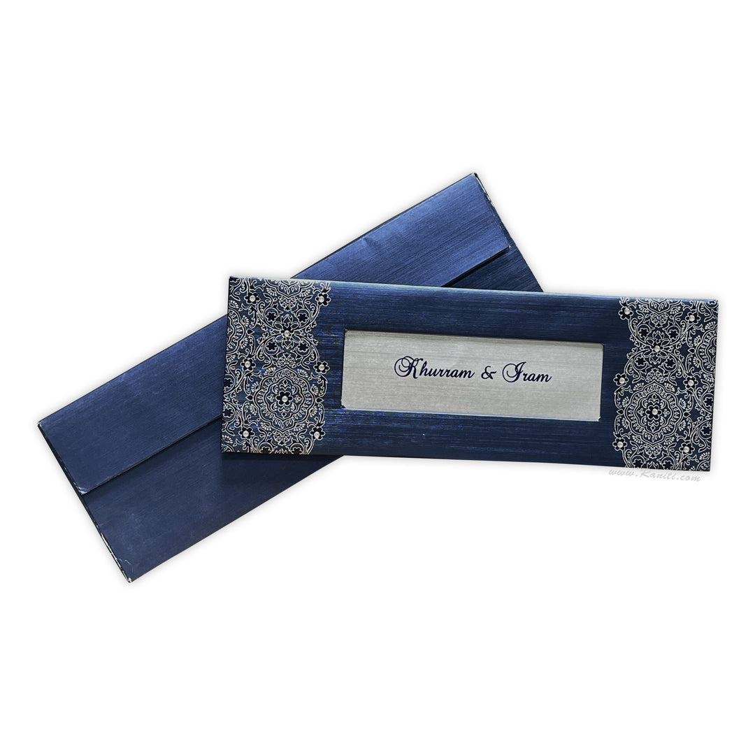 Bifold Hard Cover Blue and Silver Custom Nikkah Invitation Card AMH-88  Raniti LLC - Custom Invitations & Stationery