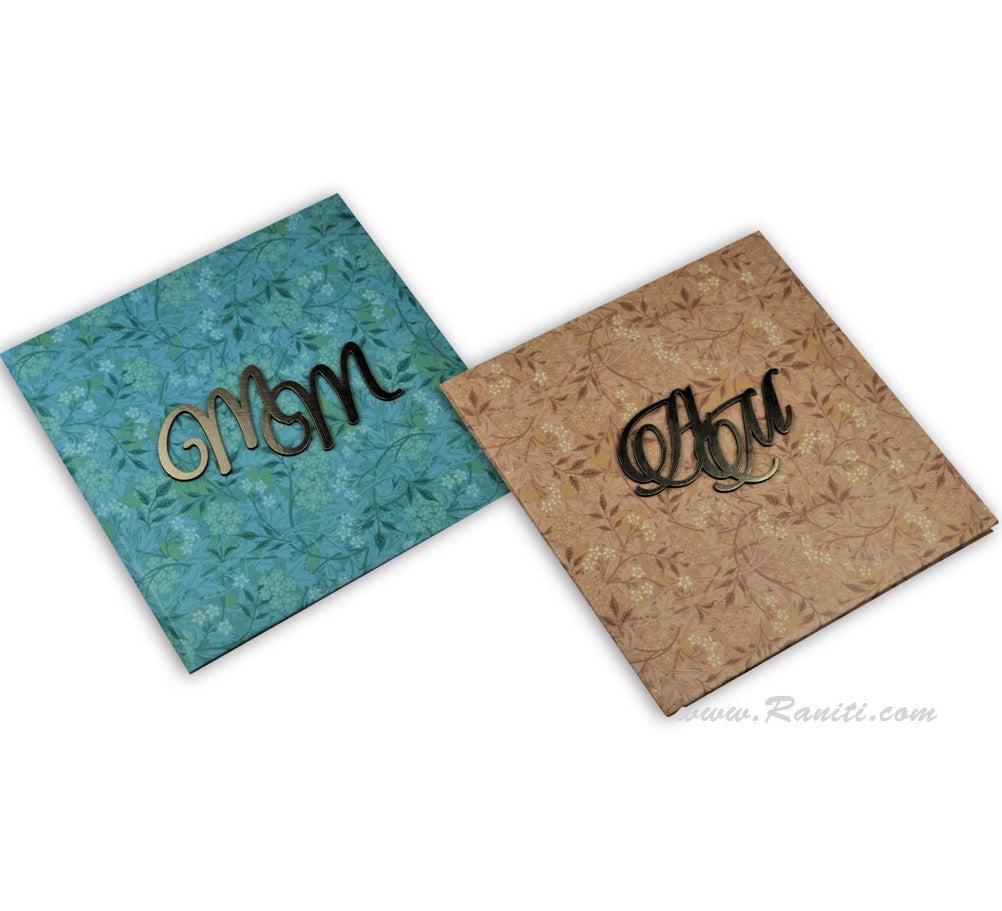 Teal Square Heavy back Custom Invitation with Laser Cut Initials | Hard Cover Custom Invitation Card AMHL-19 Premium Raniti LLC - Custom Invitations & Stationery