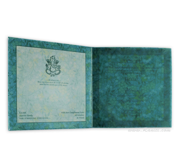 Teal Square Heavy back Custom Invitation with Laser Cut Initials | Hard Cover Custom Invitation Card AMHL-19  Raniti LLC - Custom Invitations & Stationery