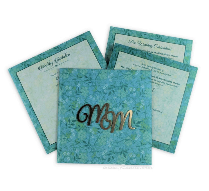 Teal Square Heavy back Custom Invitation with Laser Cut Initials | Hard Cover Custom Invitation Card AMHL-19  Raniti LLC - Custom Invitations & Stationery