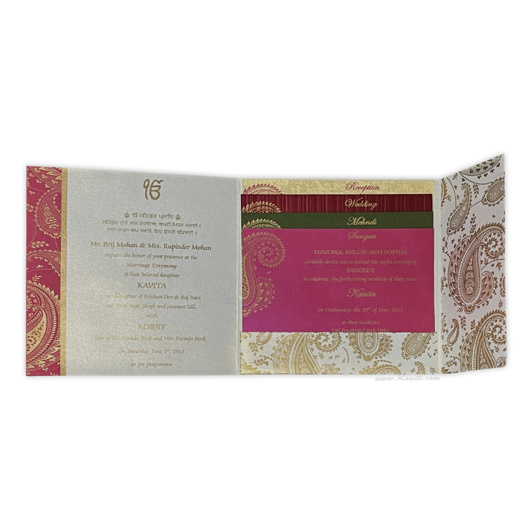 Paisley Theme Lasercut Initials Red and Pearl Square Custom Wedding Invitation Card | Custom Invitation Card with Laser Cut Monogram Initials AML-110  Raniti LLC - Custom Invitations & Stationery