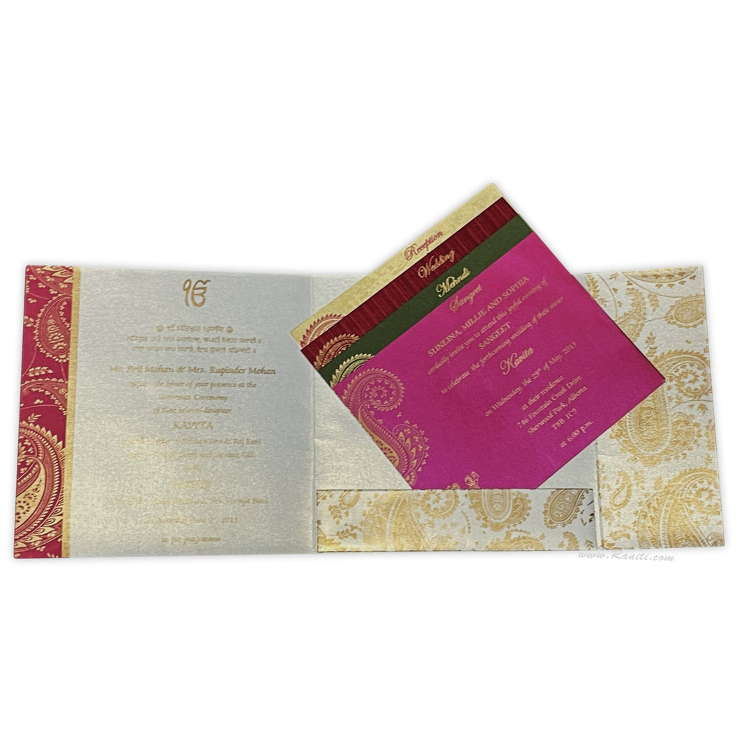 Paisley Theme Lasercut Initials Red and Pearl Square Custom Wedding Invitation Card | Custom Invitation Card with Laser Cut Monogram Initials AML-110  Raniti LLC - Custom Invitations & Stationery