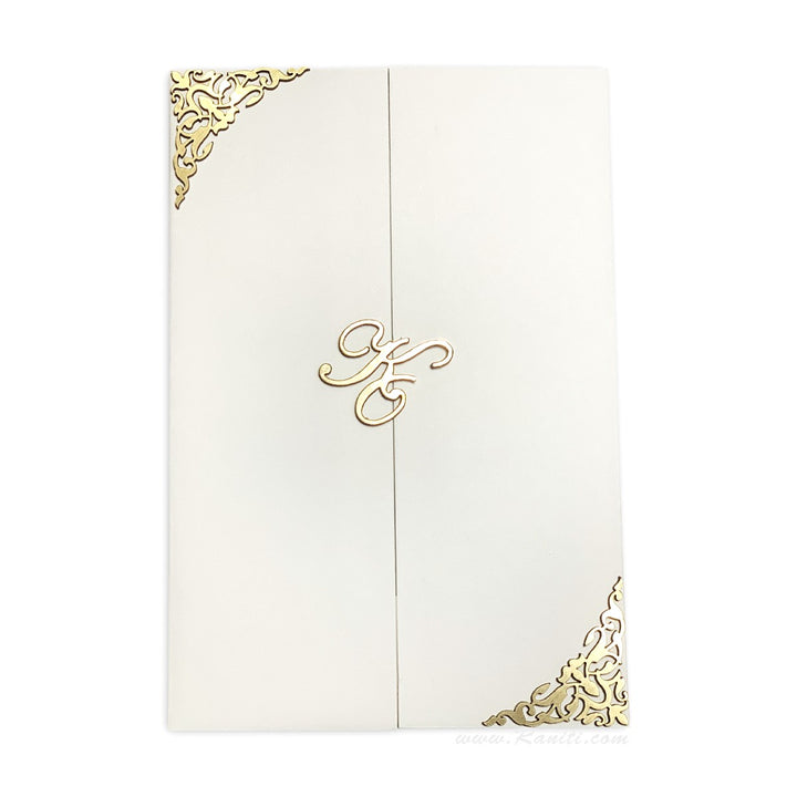 Custom Laser Cut Gatefold White Gold Laser Cut Invitation Card | Bride & Groom Invitation Set AML-366  Raniti LLC - Custom Invitations & Stationery