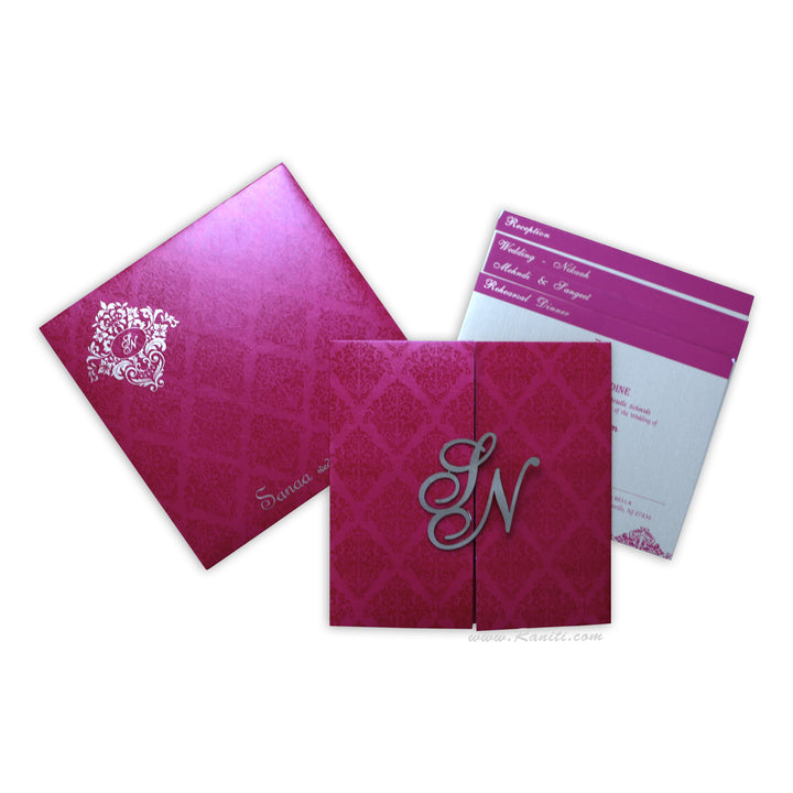 Laser Cut Initials Gatefold His and Her Custom Invitation Card, Bride and Groom Combined Invitation Set AML-404  Raniti LLC - Custom Invitations & Stationery