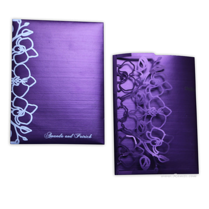 Trifold Laser Cut Purple Custom Invitation Card with Floral Digital Multiple Inserts AML-443  Raniti LLC - Custom Invitations & Stationery