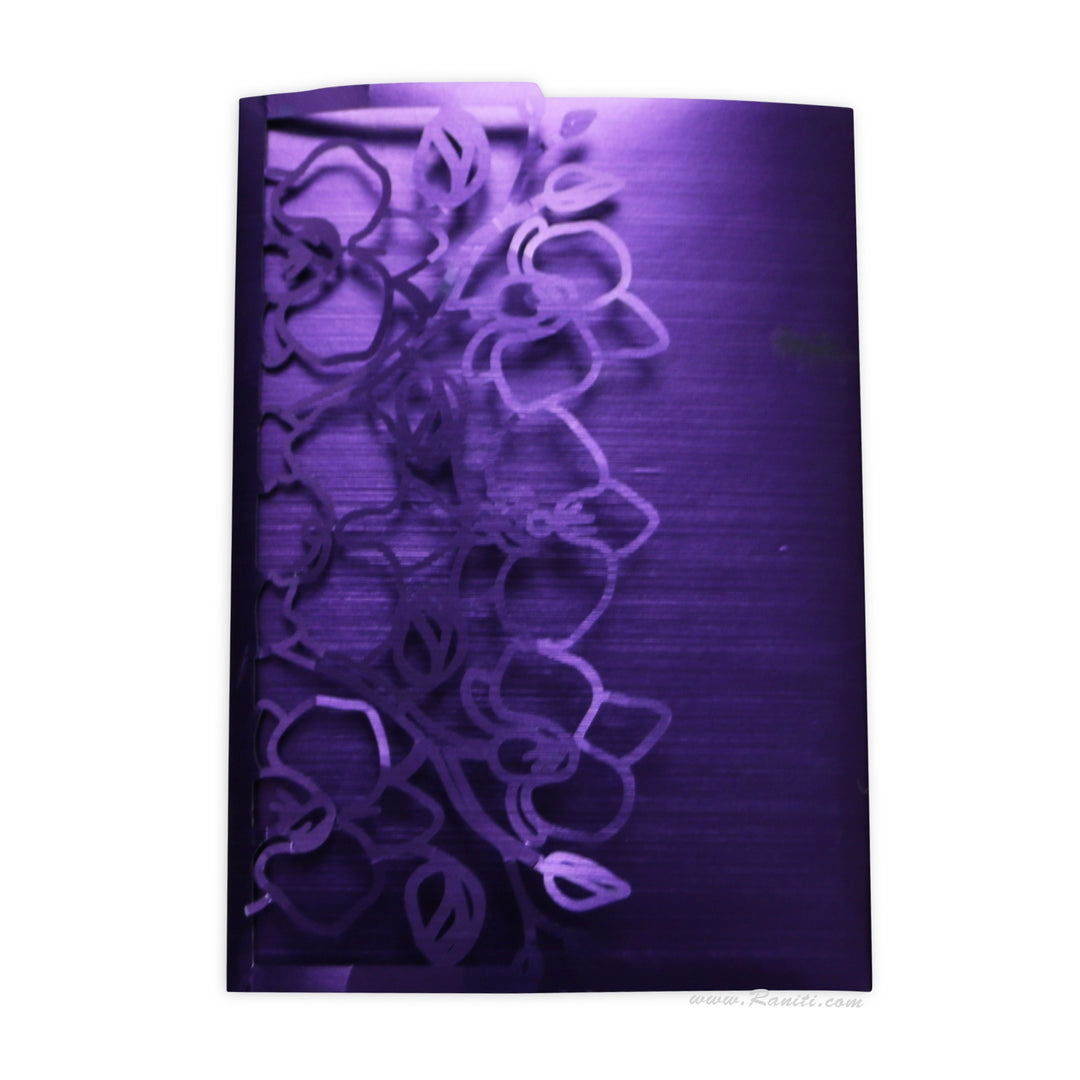 Trifold Laser Cut Purple Custom Invitation Card with Floral Digital Multiple Inserts AML-443  Raniti LLC - Custom Invitations & Stationery