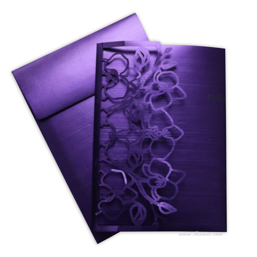 Trifold Laser Cut Purple Custom Invitation Card with Floral Digital Multiple Inserts AML-443  Raniti LLC - Custom Invitations & Stationery