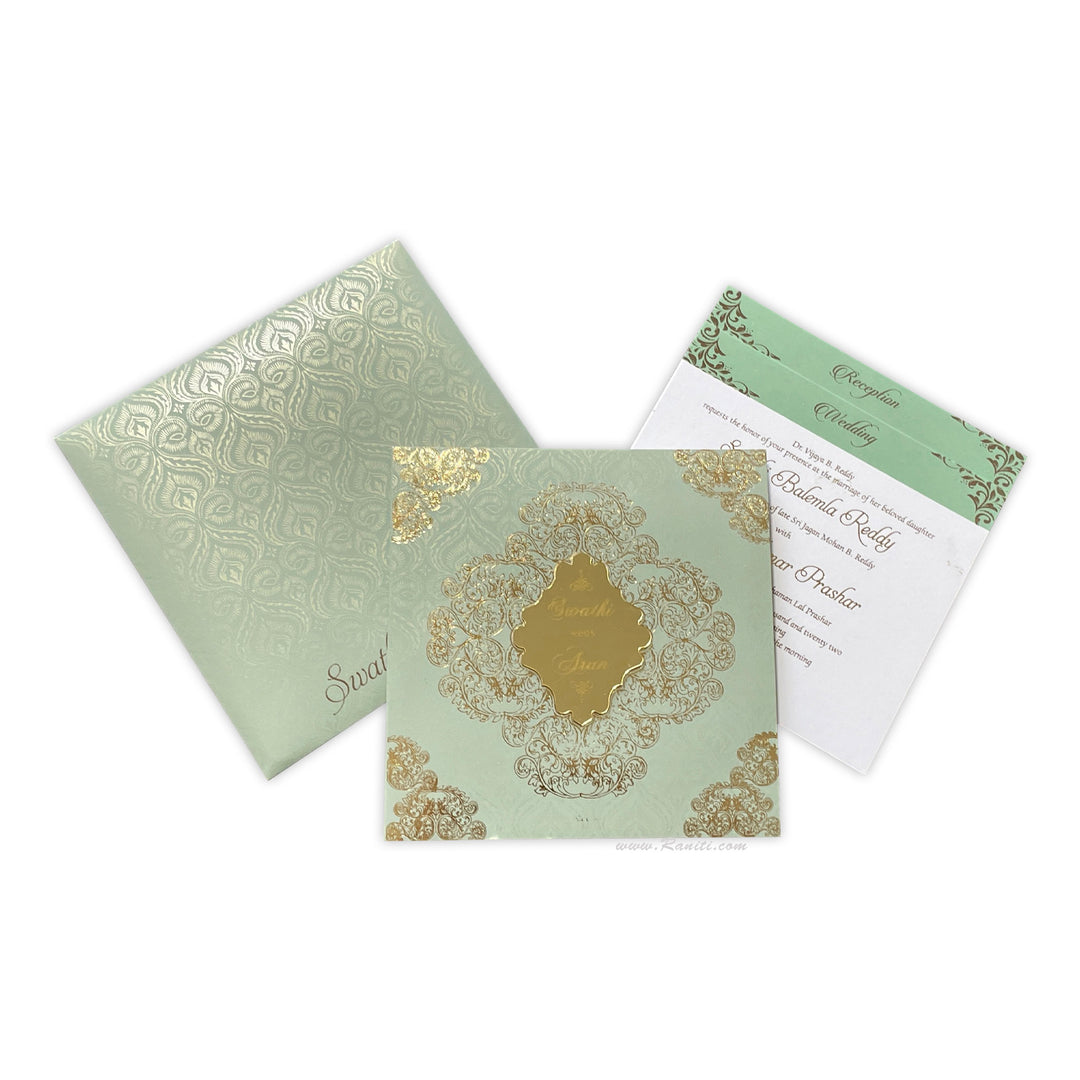 Unique Foil Design & Custom Lasercut Wedding Invitation AML5 | Raniti Raniti LLC - laser cut wedding cards