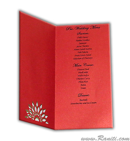 Laser cut Photo Wedding Reception Menu Card | Folded Menu Card for Reception Dinner AMMC-11  Raniti LLC - Custom Invitations & Stationery