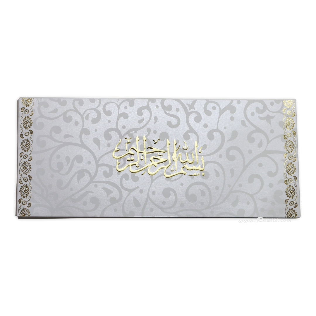 Foil & Embossed Walima Nikah Ceremony Velvet Custom Scroll Invitation Card in White AMSC-50  Raniti LLC - Custom Invitations & Stationery