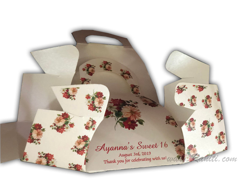 Floral Theme Custom Cake Box for Quinceneara Party| Elegant Favor Boxes | Thank You Gift Boxes | Baby Shower Favor | White Cake Boxes | Guests Wedding Dessert Table Decor FB-48  Raniti LLC - Custom Invitations & Stationery