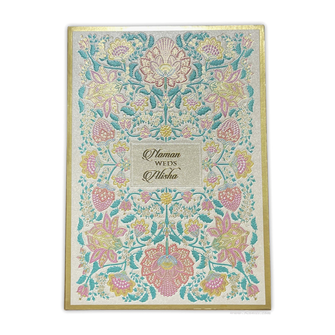 Embossed, Multicolored Floral Gold Foil Classic Custom Luxury Invitation Card with Multiple Inserts IPC-1  Raniti LLC - Custom Wedding Invitations & Stationery