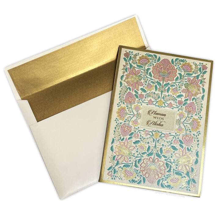 Embossed, Multicolored Floral Gold Foil Classic Custom Luxury Invitation Card with Multiple Inserts IPC-1  Raniti LLC - luxury personalised wedding cards