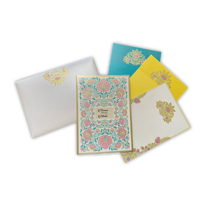 Embossed, Multicolored Floral Gold Foil Classic Custom Luxury Invitation Card with Multiple Inserts IPC-1  Raniti LLC luxury royal wedding cards