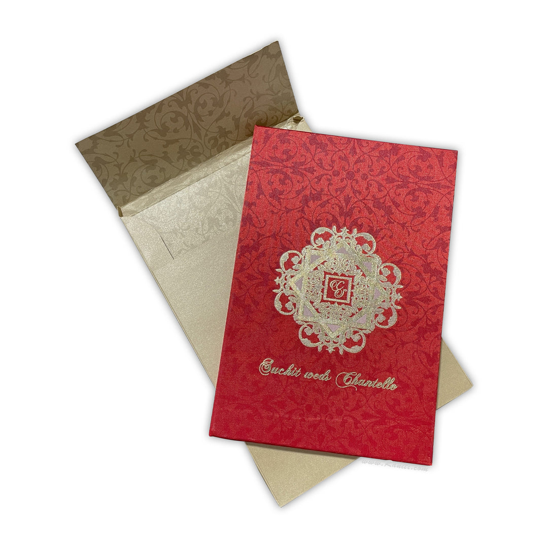 Satin Fabric Custom Heavyback Wedding Invitation card with Multiple Inserts | Red Satin fabric Traditional Custom Wedding Invitation IPCH-10  Raniti LLC - Custom Invitations & Stationery