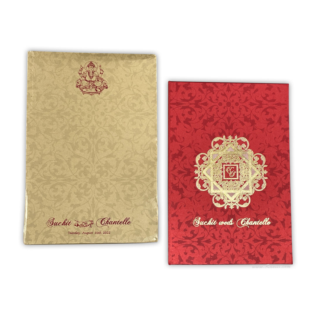 Satin Fabric Custom Heavyback Wedding Invitation card with Multiple Inserts | Red Satin fabric Traditional Custom Wedding Invitation IPCH-10  Raniti LLC - Custom Invitations & Stationery