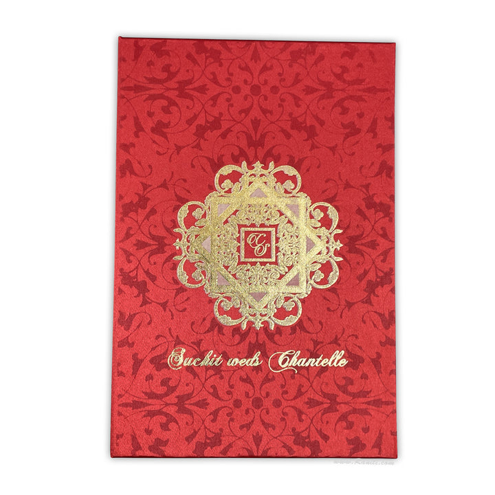 Satin Fabric Custom Heavyback Wedding Invitation card with Multiple Inserts | Red Satin fabric Traditional Custom Wedding Invitation IPCH-10  Raniti LLC - Custom Invitations & Stationery