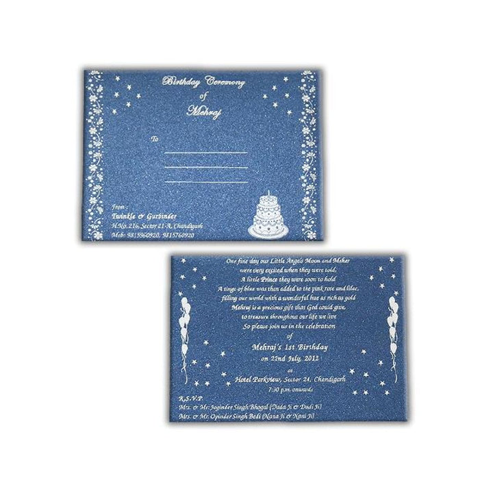 Baby 1st Birthday Custom Invitation Card Blue and Silver AMSO-11 freeshipping - Raniti LLC - Custom Invitations & Stationery