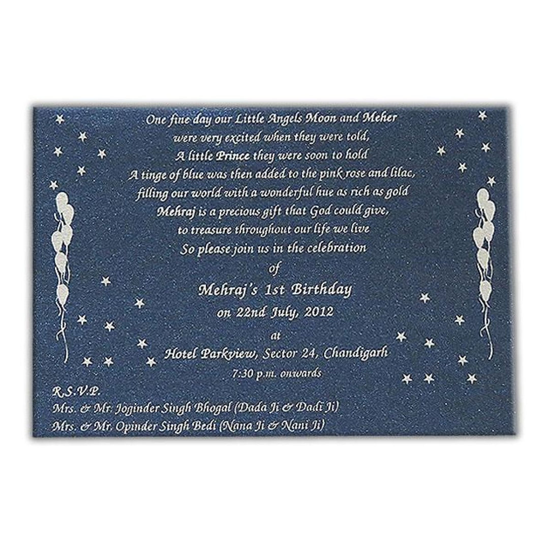 Baby 1st Birthday Custom Invitation Card Blue and Silver AMSO-11 freeshipping - Raniti LLC - Custom Invitations & Stationery