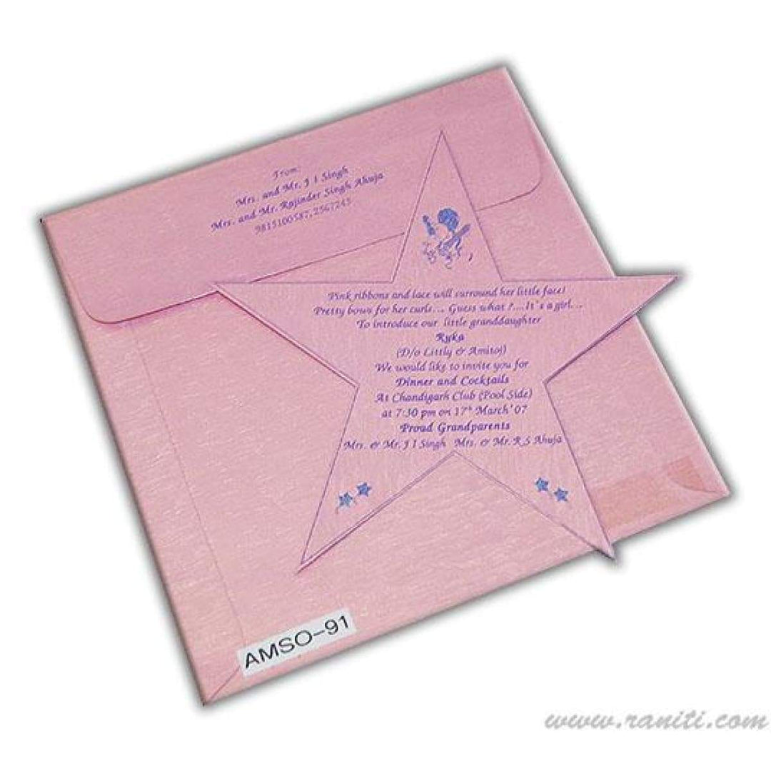 Baby Girl Star Announcement Party Custom Invitation AMSO-3 freeshipping - Raniti LLC - Custom Invitations & Stationery