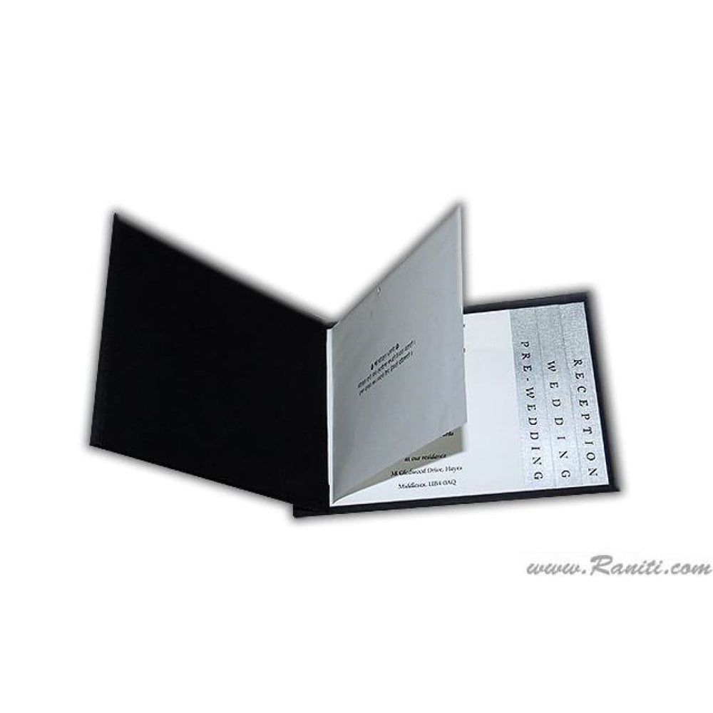 Black Damask Laser Cut Initials Unique Custom Invitation Heavy Back Booklet Style with Multiple Inserts | Luxury Custom Invitation Card in Black and Silver AMHL-98 freeshipping - Raniti LLC - Custom Invitations & Stationery