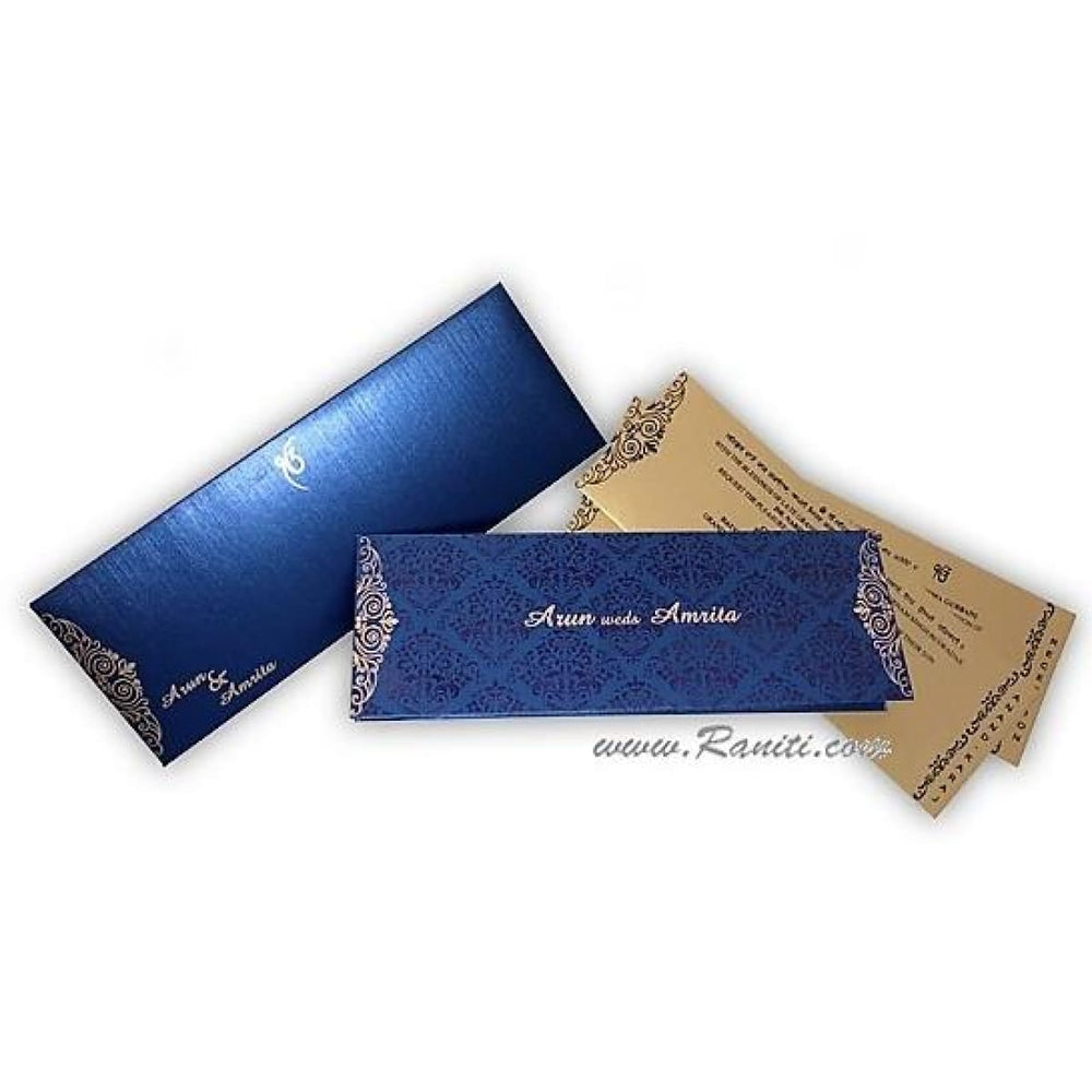 Blue and Gold Damask Theme Rectangle Custom Invitation Card with Cascading Multiple Inserts AM-379 freeshipping - Raniti LLC - Custom Invitations & Stationery