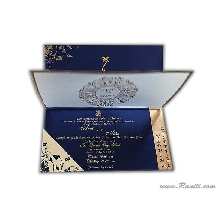 Blue and Golden Rectangle Custom Invitation Card with Cascading Inserts AM-21 freeshipping - Raniti LLC - Custom Invitations & Stationery