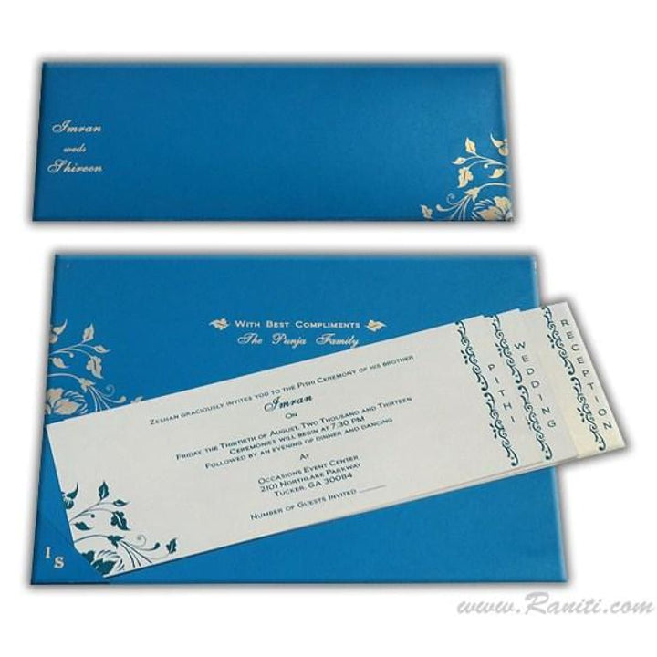 Blue and Pearl Rectangle Custom Invitation Card with Cascading Multiple Inserts AM-618 freeshipping - Raniti LLC - Custom Invitations & Stationery