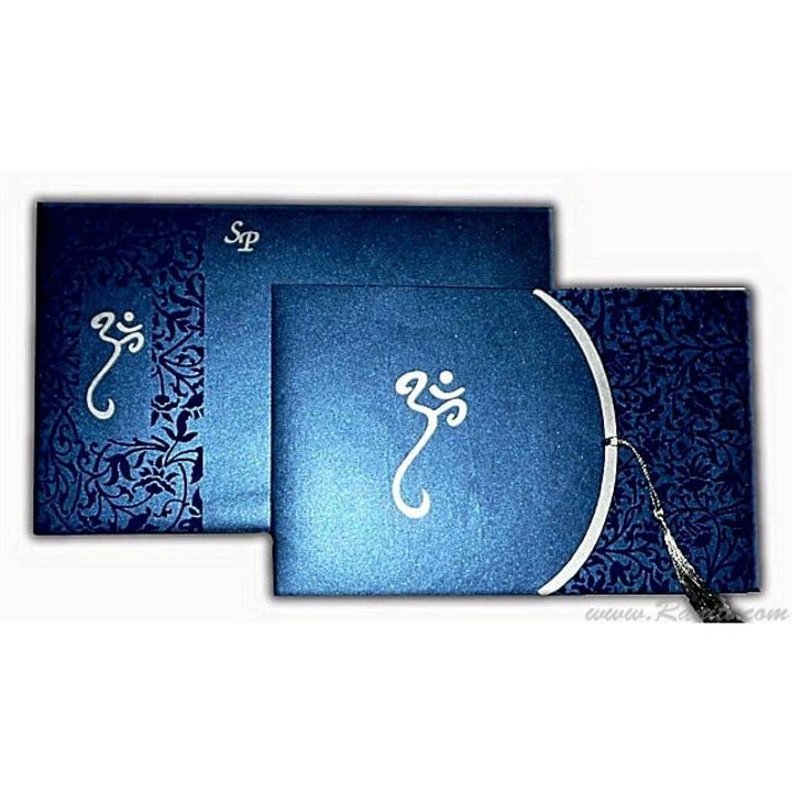 Blue and Silver Rectangle Custom Hindu Wedding Invitation with Multiple Inserts | Custom Interfaith Invitation Card AM-282 freeshipping - Raniti LLC - Custom Invitations & Stationery