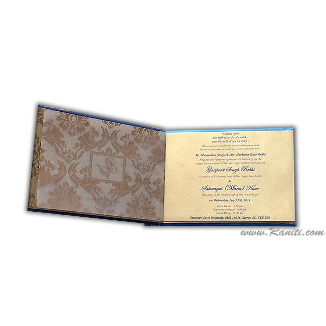 Blue Custom Invitation Heavy Back Booklet Style with Multiple Inserts | Custom Invitation Card in Blue and Gold with Multiple Attached Inserts AMH-164 freeshipping - Raniti LLC - Custom Invitations & Stationery