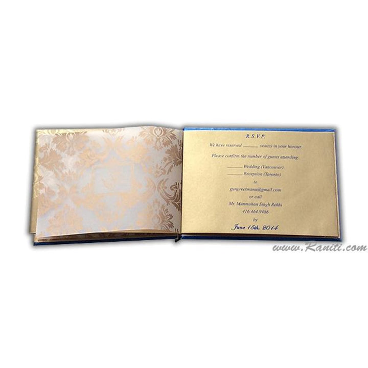 Blue Custom Invitation Heavy Back Booklet Style with Multiple Inserts | Custom Invitation Card in Blue and Gold with Multiple Attached Inserts AMH-164 freeshipping - Raniti LLC - Custom Invitations & Stationery