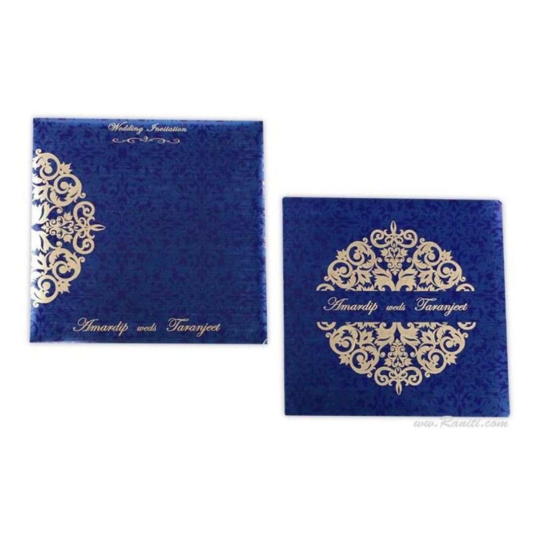 Blue Golden Custom Wedding Invitation Card with Multiple Cascading Inserts | Wedding Custom Invitation with Decorative Rhinestones AM-432 freeshipping - Raniti LLC - Custom Invitations & Stationery