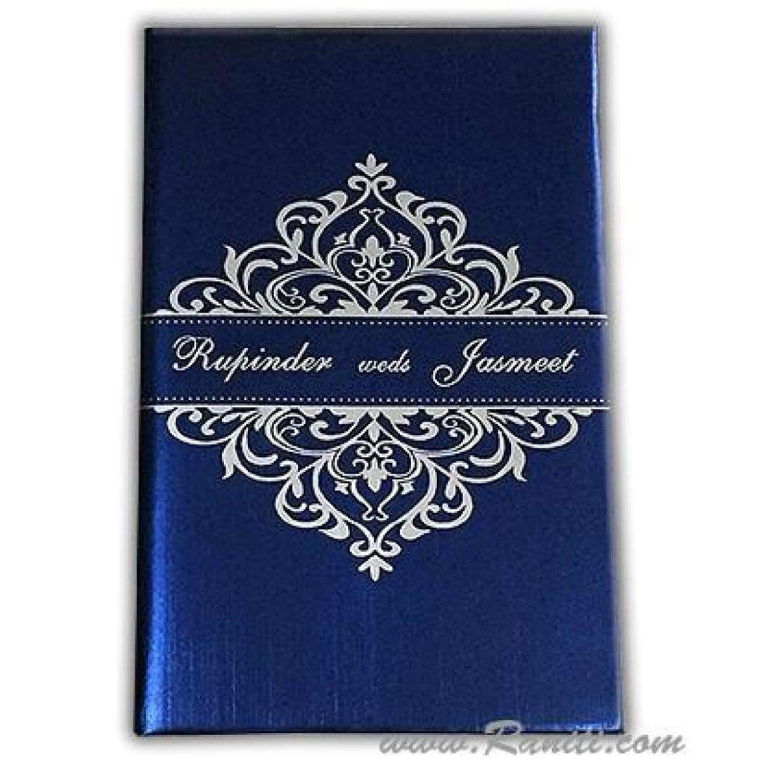 Blue Hardcover Custom Wedding Invitation Card | His & Her Custom Blue Invitation Card with Multiple Inserts AMH-174 freeshipping - Raniti LLC - Custom Invitations & Stationery