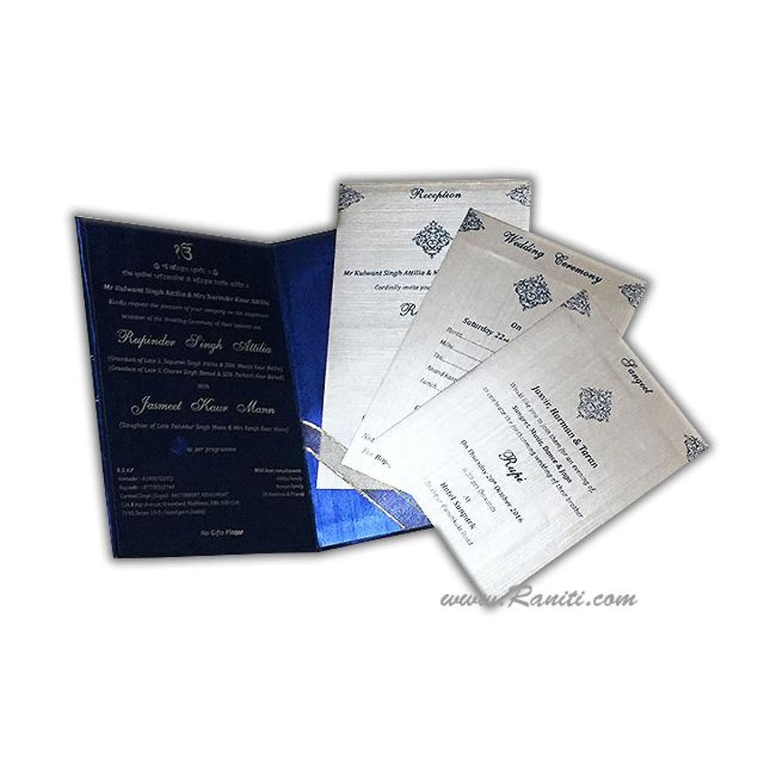 Blue Hardcover Custom Wedding Invitation Card | His & Her Custom Blue Invitation Card with Multiple Inserts AMH-174 freeshipping - Raniti LLC - Custom Invitations & Stationery