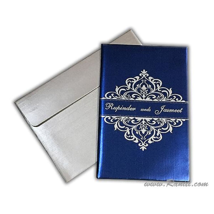 Blue Hardcover Custom Wedding Invitation Card | His & Her Custom Blue Invitation Card with Multiple Inserts AMH-174 freeshipping - Raniti LLC - Custom Invitations & Stationery