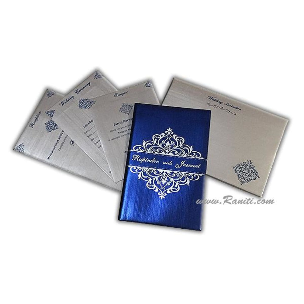 Blue Hardcover Custom Wedding Invitation Card | His & Her Custom Blue Invitation Card with Multiple Inserts AMH-174 freeshipping - Raniti LLC - Custom Invitations & Stationery