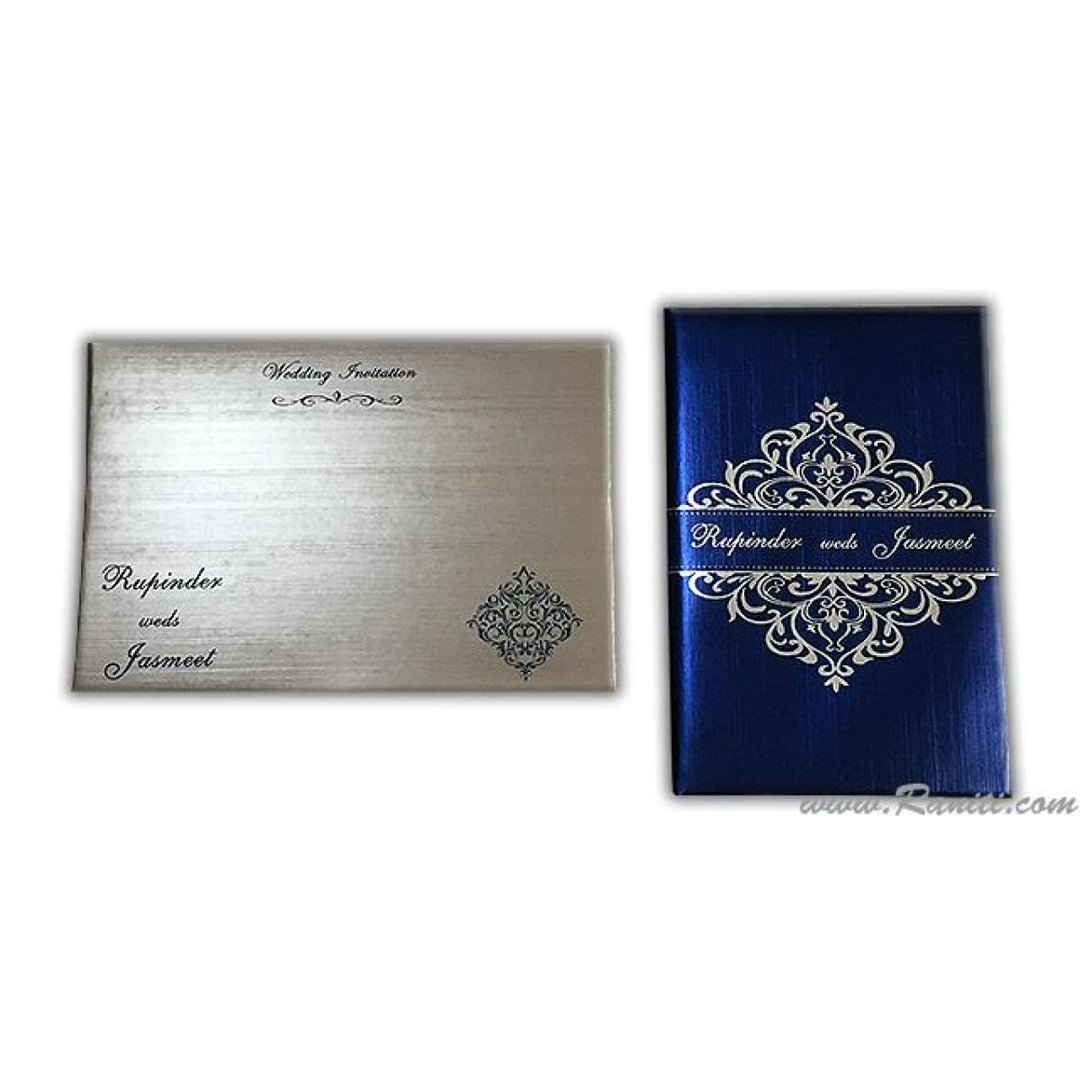 Blue Hardcover Custom Wedding Invitation Card | His & Her Custom Blue Invitation Card with Multiple Inserts AMH-174 freeshipping - Raniti LLC - Custom Invitations & Stationery