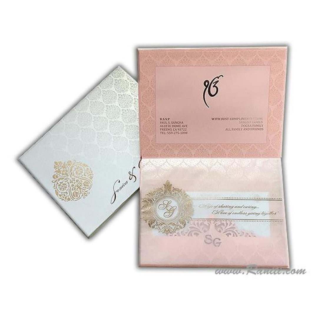 Blush Pink, Gold Laser Cut Inlay Design, Laser Cut Pocket, Hard Cover Custom Invitation Card AMHL-183 freeshipping - Raniti LLC - Custom Invitations & Stationery