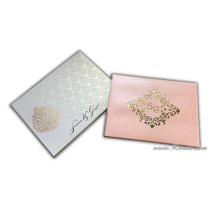 Blush Pink Gold Custom Laser Cut Wedding Invitations AMHL-183 | Raniti | custom invitation printing | laser cut indian wedding invitations