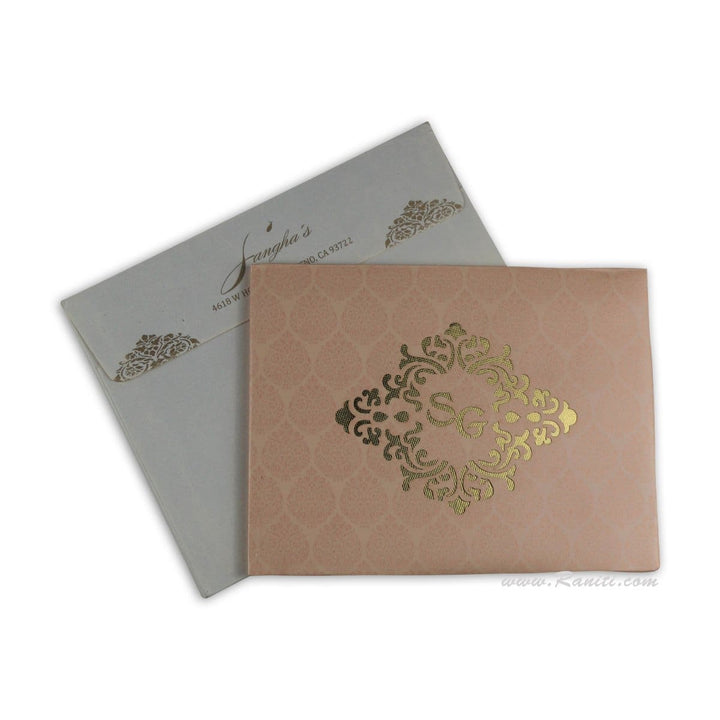 Blush Pink, Gold Laser Cut Inlay Design, Laser Cut Pocket, Hard Cover Custom Invitation Card AMHL-183 freeshipping - Raniti LLC - Custom Invitations & Stationery