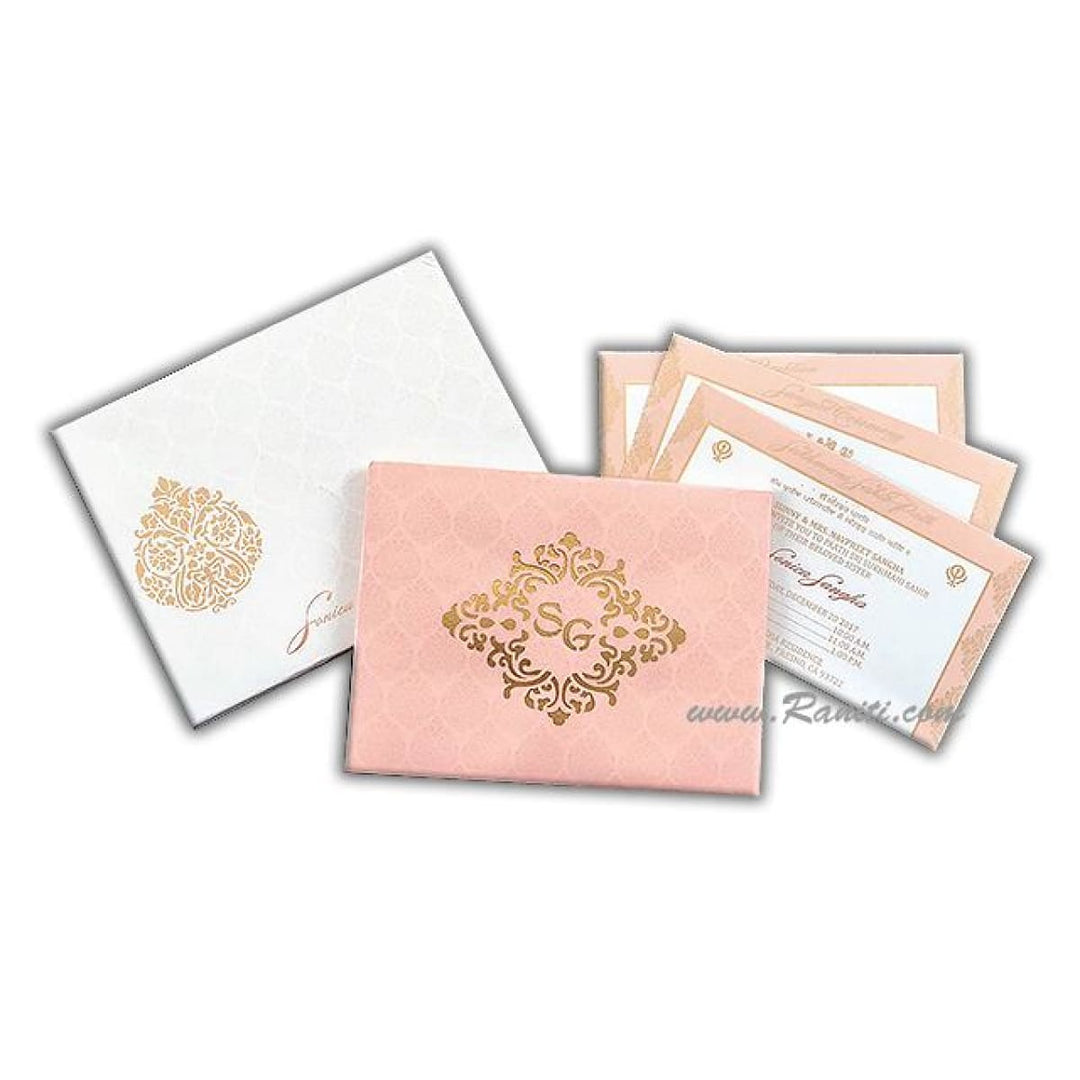 Blush Pink, Gold Laser Cut Inlay Design, Laser Cut Pocket, Hard Cover Custom Invitation Card AMHL-183 freeshipping - Raniti LLC - Custom Invitations & Stationery