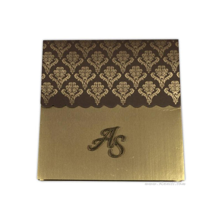 Brown and Golden His & Her Custom Invitation Card 6 x 6 with Lasercut Initials, Bride & Groom Set Custom Wedding Card AML-357 freeshipping - Raniti LLC - Custom Invitations & Stationery