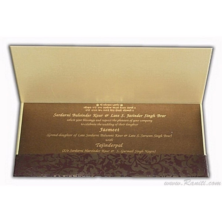 Brown and Golden Rectangle Custom Invitation Card, Custom Invitation Card Sikh Invitation Card AM-272 freeshipping - Raniti LLC - Custom Invitations & Stationery