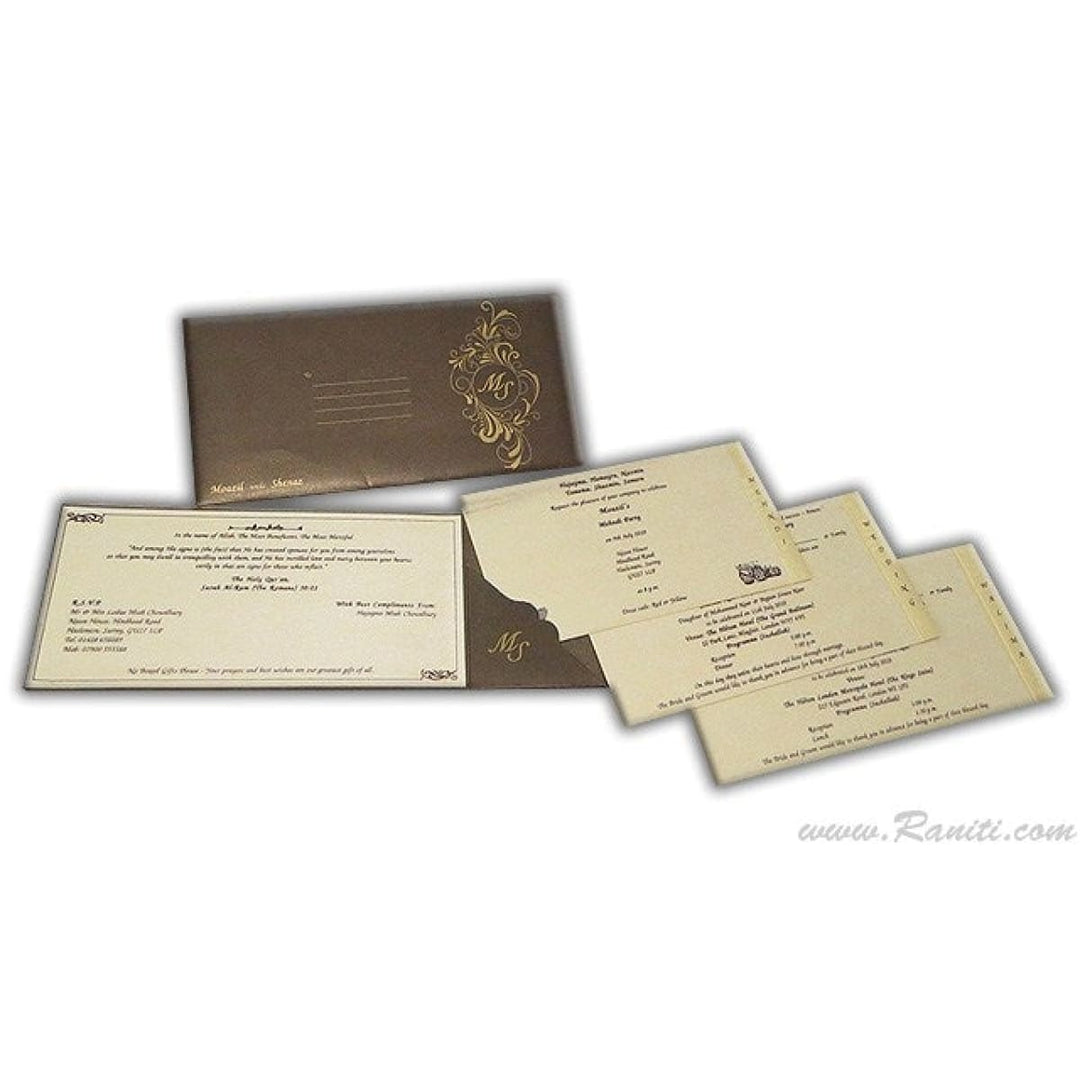 Brown and Golden Rectangle Custom Invitation Card, Custom Invitation Card with Cascading Inserts AM-241 freeshipping - Raniti LLC - Custom Invitations & Stationery