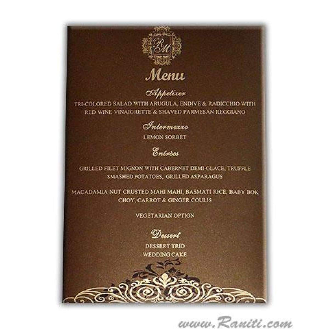 Brown Golden Wedding Reception Menu Card AMMC-5 freeshipping - Raniti LLC - Custom Invitations & Stationery