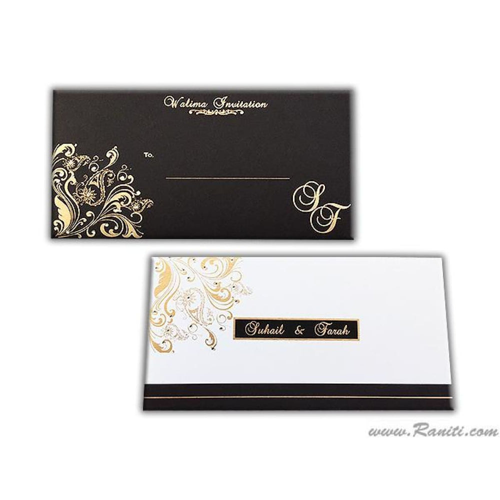 Classic Islamic Wedding Invitation in White and Black | Custom Walima Wedding Invitation Card White and Black with Decorative Rhinestones AM-387 freeshipping - Raniti LLC - Custom Invitations & Stationery