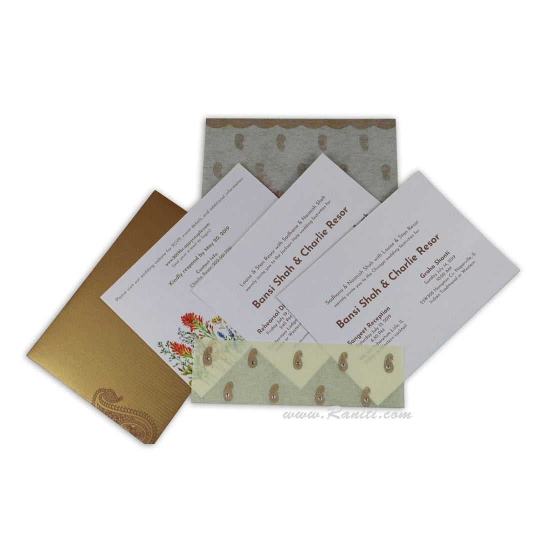 Classic Paisley Theme Off White Woolly Custom Invitation Card with Multiple Inserts with Multicolored Print AM-437 freeshipping - Raniti LLC - Custom Invitations & Stationery